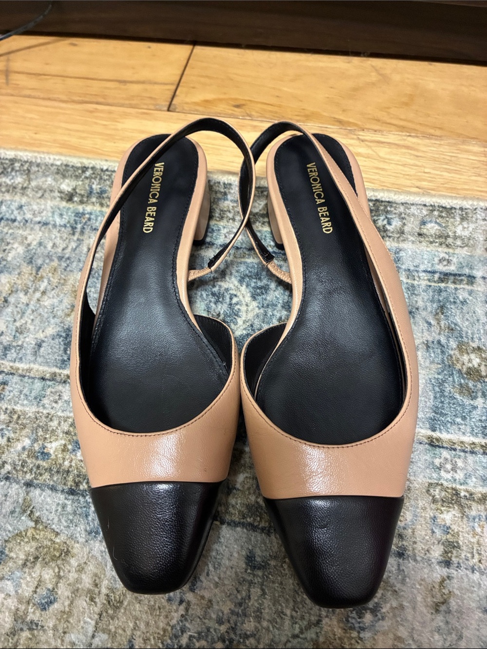 Veronica Beard Cap Toe Slingback Pumps in Nude and Black US6.5 Old Money Preppy